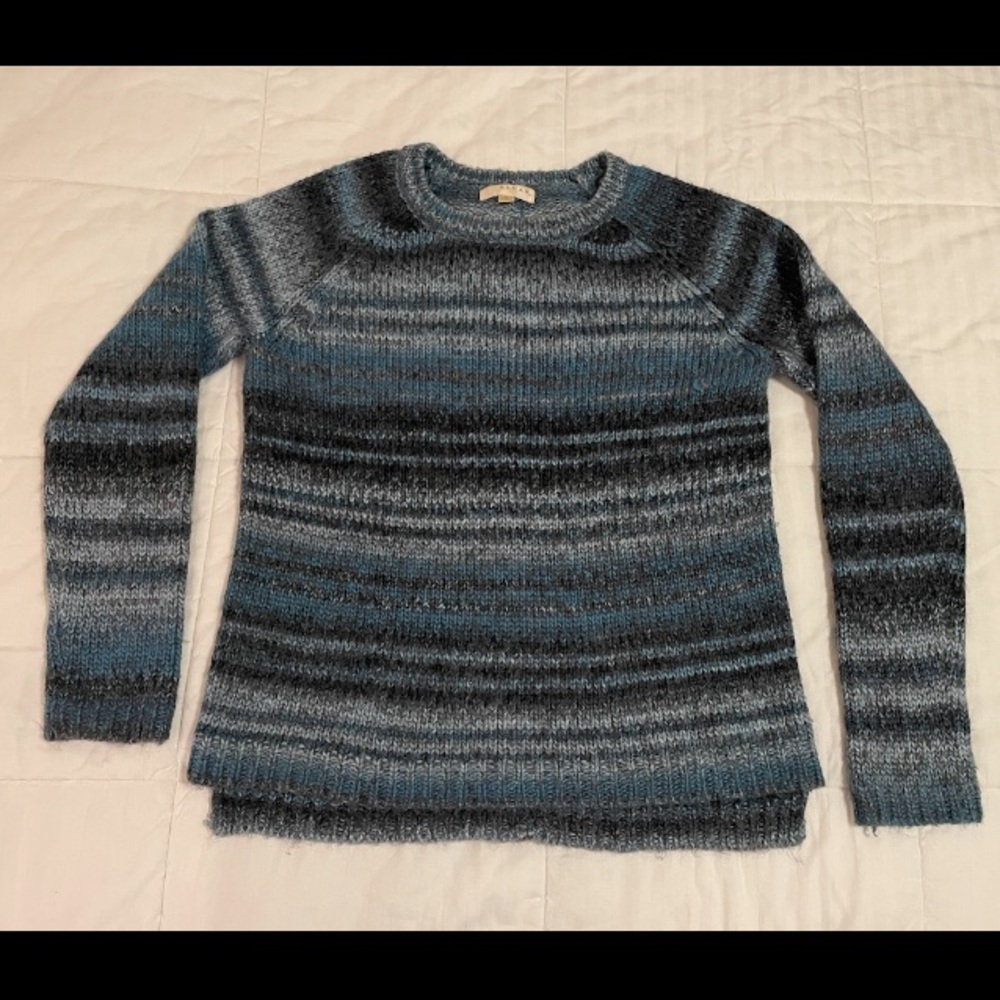 Kenar Womens Sz M Wool Alpaca Blend Button Back Crew Neck Blue Sweater EUC